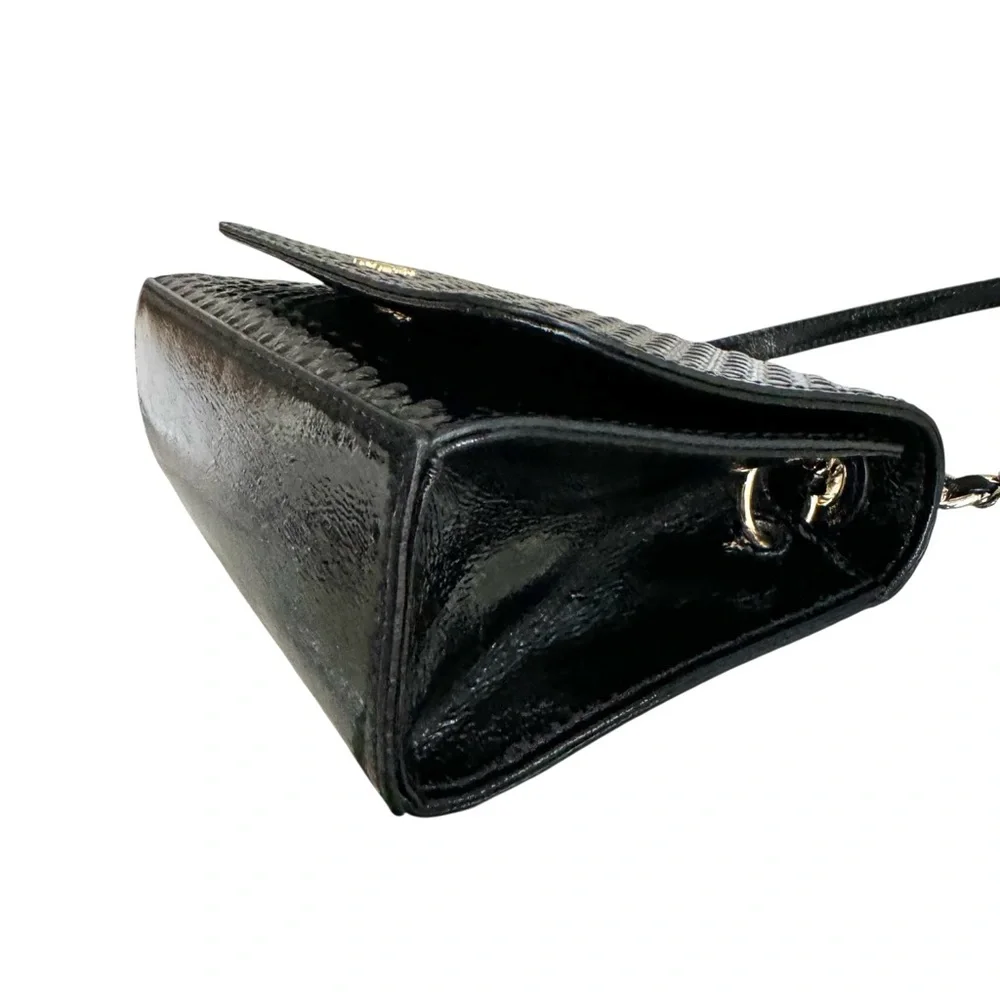 🆕 Tory Burch Marion Patent Flap Shoulder Bag Crossbody Black Embossed Leather